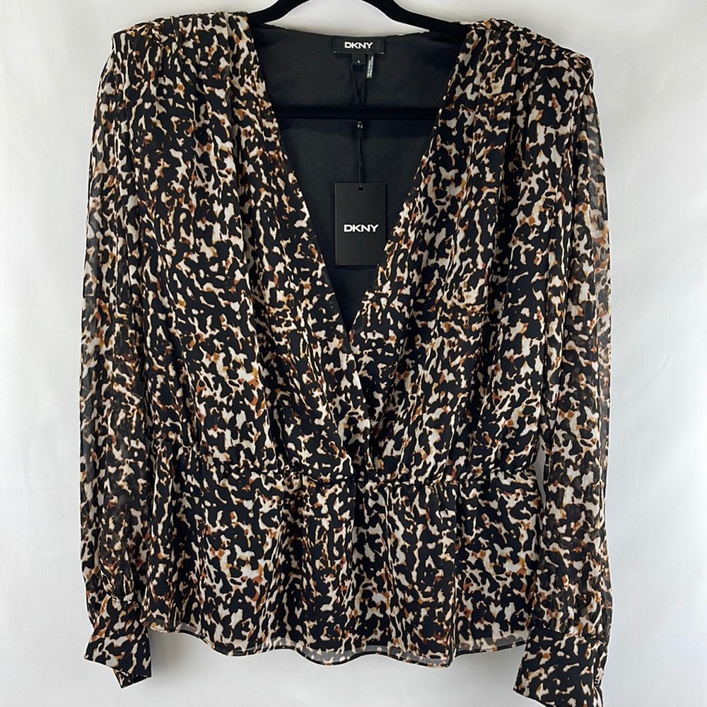DKNY Printed Faux Wrap Top